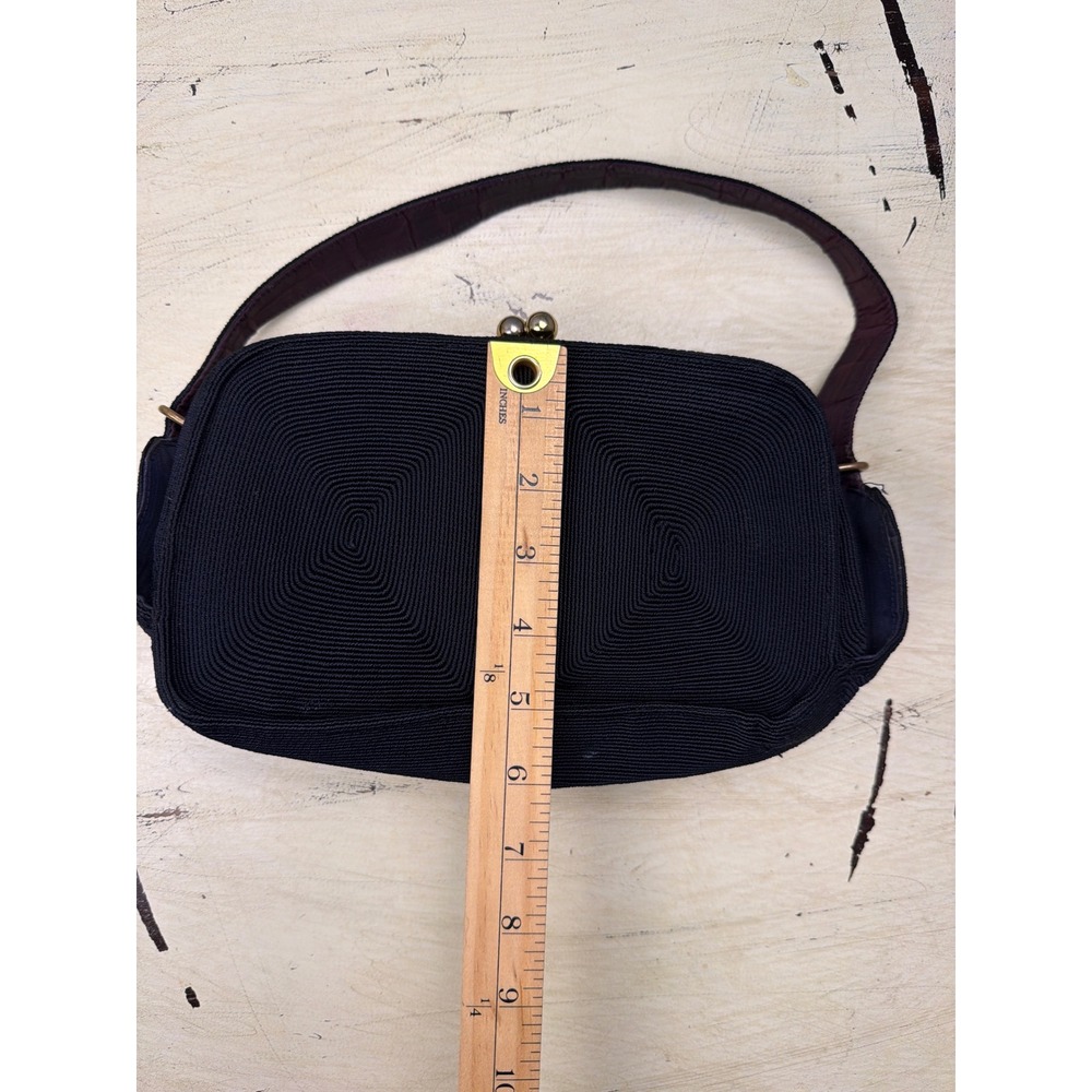 Genuine Corde Handbag Women‎ Small Navy Blue Vintage Kiss Lock Corded Bag VTG - Picture 4 of 8